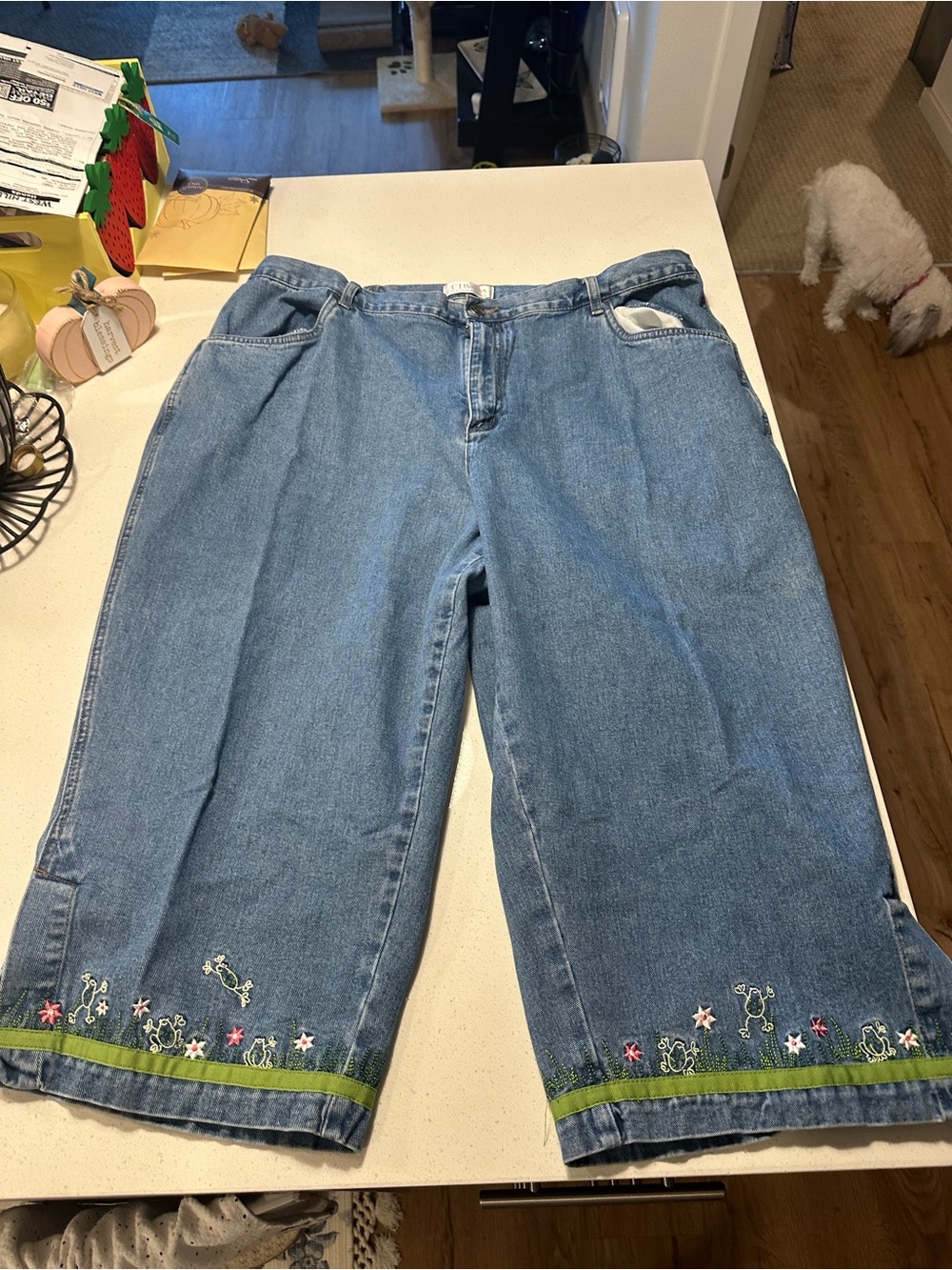 CJ Banks Women’s Light Blue Embroidered Cropped Jeans with Frogs 22W